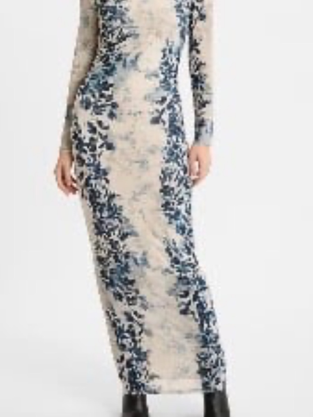 Express Cream Maxi Dress with Blue Floral Print